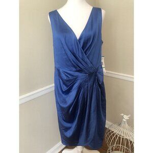 NWT Jones New York Size 16 Blue Satin Sleeveless Dress Pleating Party